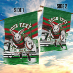 Personalized South Sydney Rabbitohs Rugby Garden Flag Fierce Mascot And Sydney Skyline Graphic Art