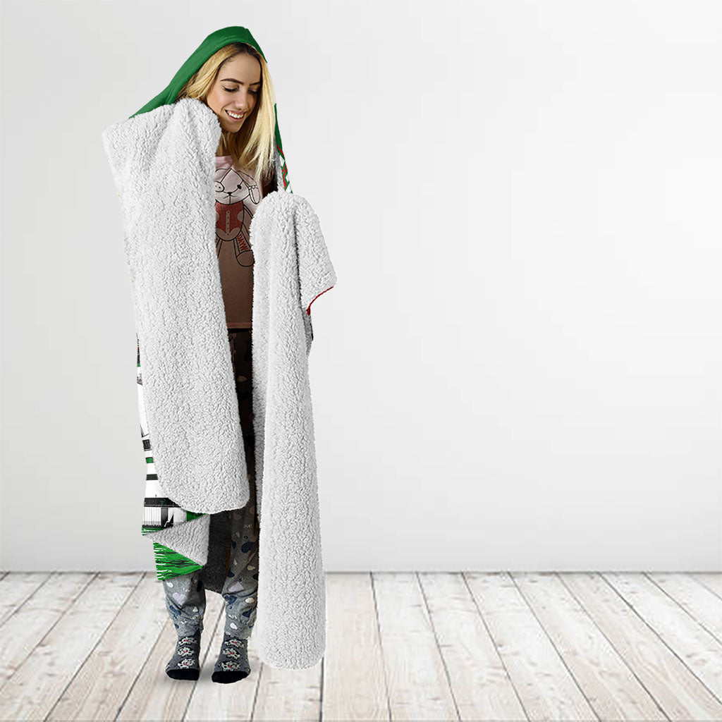 Personalized South Sydney Rabbitohs Rugby Hooded Blanket Fierce Mascot And Sydney Skyline Graphic Art