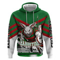 Personalized South Sydney Rabbitohs Rugby Hoodie Fierce Mascot And Sydney Skyline Graphic Art