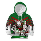 Personalized South Sydney Rabbitohs Rugby Kid Hoodie Fierce Mascot And Sydney Skyline Graphic Art