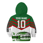 Personalized South Sydney Rabbitohs Rugby Kid Hoodie Fierce Mascot And Sydney Skyline Graphic Art
