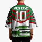 Personalized South Sydney Rabbitohs Rugby Kimono Fierce Mascot And Sydney Skyline Graphic Art