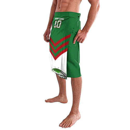 Personalized South Sydney Rabbitohs Rugby Lavalava Fierce Mascot And Sydney Skyline Graphic Art