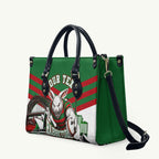 Personalized South Sydney Rabbitohs Rugby Leather Bag Fierce Mascot And Sydney Skyline Graphic Art