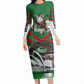 Personalized South Sydney Rabbitohs Rugby Long Sleeve Bodycon Dress Fierce Mascot And Sydney Skyline Graphic Art