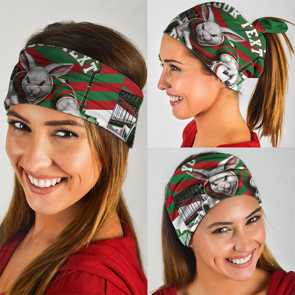 Personalized South Sydney Rabbitohs Rugby Neck Gaiter Fierce Mascot And Sydney Skyline Graphic Art