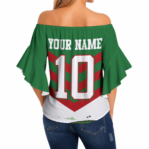 Personalized South Sydney Rabbitohs Rugby Off Shoulder Wrap Waist Top Fierce Mascot And Sydney Skyline Graphic Art