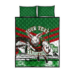 Personalized South Sydney Rabbitohs Rugby Quilt Bed Set Fierce Mascot And Sydney Skyline Graphic Art