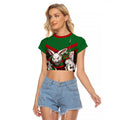 Personalized South Sydney Rabbitohs Rugby Raglan Cropped T Shirt Fierce Mascot And Sydney Skyline Graphic Art