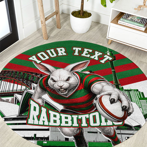 Personalized South Sydney Rabbitohs Rugby Round Carpet Fierce Mascot And Sydney Skyline Graphic Art