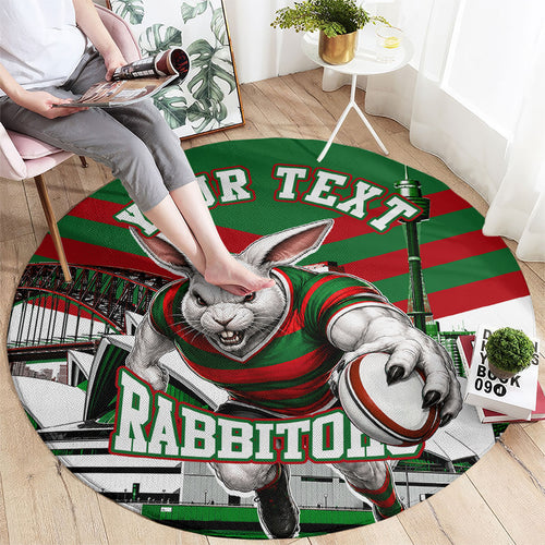 Personalized South Sydney Rabbitohs Rugby Round Carpet Fierce Mascot And Sydney Skyline Graphic Art