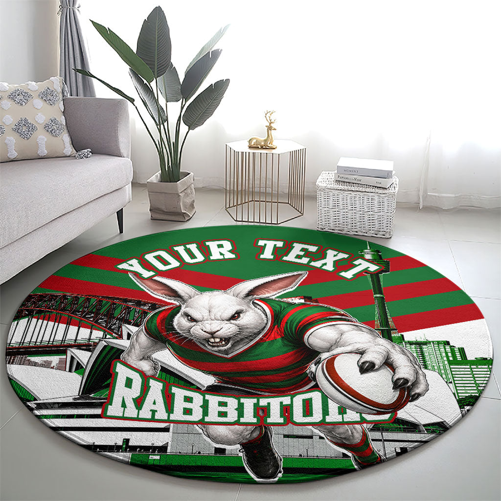 Personalized South Sydney Rabbitohs Rugby Round Carpet Fierce Mascot And Sydney Skyline Graphic Art