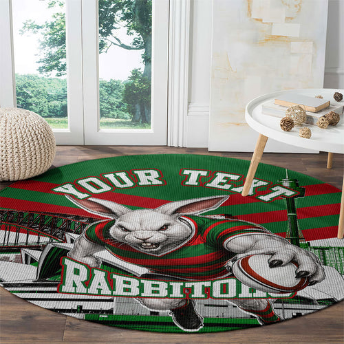 Personalized South Sydney Rabbitohs Rugby Round Carpet Fierce Mascot And Sydney Skyline Graphic Art
