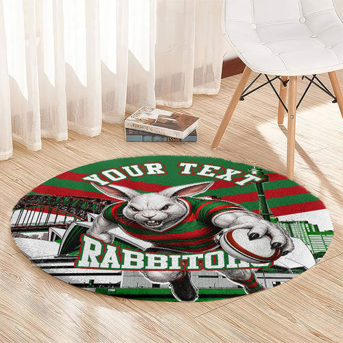 Personalized South Sydney Rabbitohs Rugby Round Carpet Fierce Mascot And Sydney Skyline Graphic Art