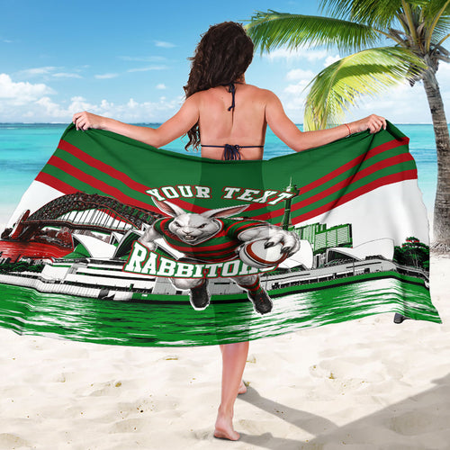 Personalized South Sydney Rabbitohs Rugby Sarong Fierce Mascot And Sydney Skyline Graphic Art