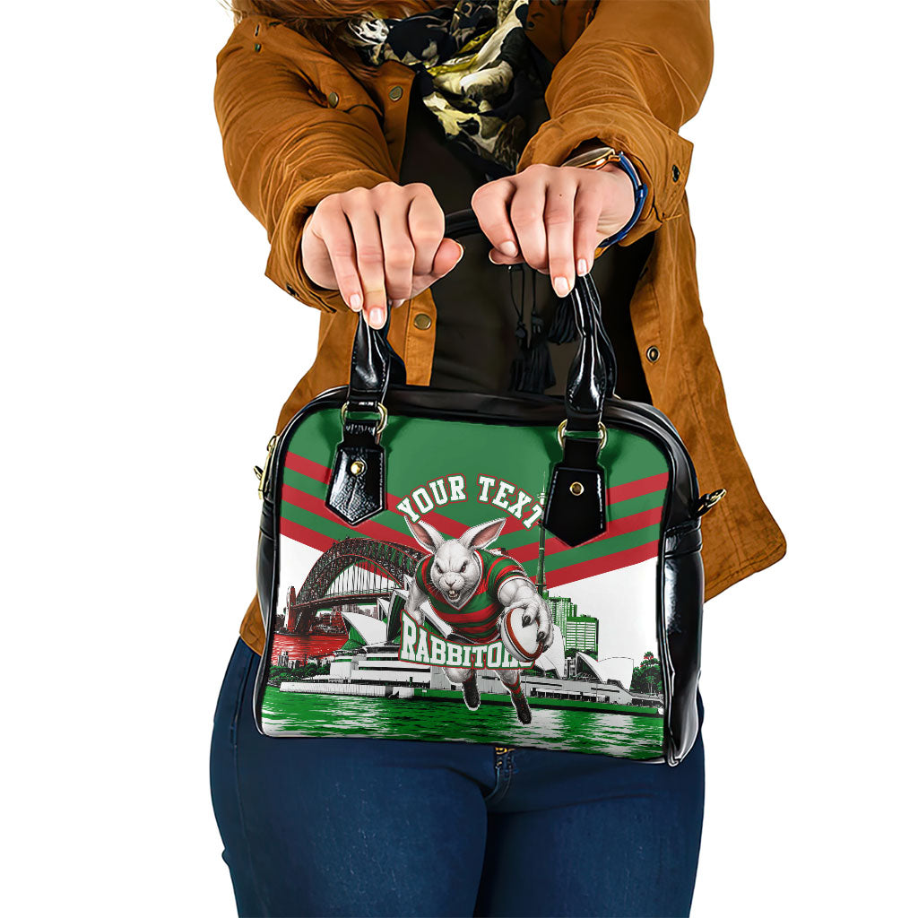 Personalized South Sydney Rabbitohs Rugby Shoulder Handbag Fierce Mascot And Sydney Skyline Graphic Art