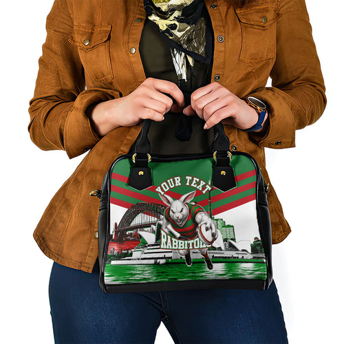 Personalized South Sydney Rabbitohs Rugby Shoulder Handbag Fierce Mascot And Sydney Skyline Graphic Art