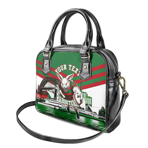 Personalized South Sydney Rabbitohs Rugby Shoulder Handbag Fierce Mascot And Sydney Skyline Graphic Art