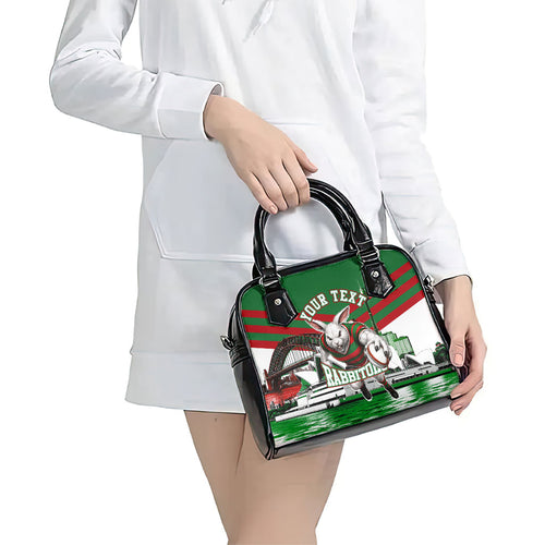 Personalized South Sydney Rabbitohs Rugby Shoulder Handbag Fierce Mascot And Sydney Skyline Graphic Art