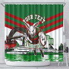 Personalized South Sydney Rabbitohs Rugby Shower Curtain Fierce Mascot And Sydney Skyline Graphic Art