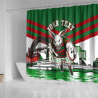 Personalized South Sydney Rabbitohs Rugby Shower Curtain Fierce Mascot And Sydney Skyline Graphic Art