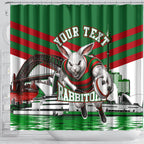 Personalized South Sydney Rabbitohs Rugby Shower Curtain Fierce Mascot And Sydney Skyline Graphic Art