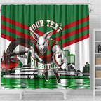 Personalized South Sydney Rabbitohs Rugby Shower Curtain Fierce Mascot And Sydney Skyline Graphic Art