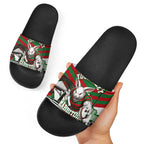 Personalized South Sydney Rabbitohs Rugby Slide Sandals Fierce Mascot And Sydney Skyline Graphic Art