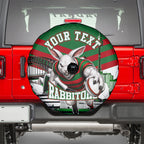 Personalized South Sydney Rabbitohs Rugby Spare Tire Cover Fierce Mascot And Sydney Skyline Graphic Art