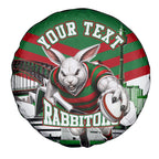 Personalized South Sydney Rabbitohs Rugby Spare Tire Cover Fierce Mascot And Sydney Skyline Graphic Art