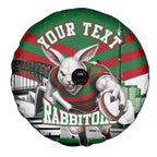 Personalized South Sydney Rabbitohs Rugby Spare Tire Cover Fierce Mascot And Sydney Skyline Graphic Art