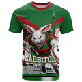 Personalized South Sydney Rabbitohs Rugby T Shirt Fierce Mascot And Sydney Skyline Graphic Art