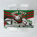 Personalized South Sydney Rabbitohs Rugby Tablecloth Fierce Mascot And Sydney Skyline Graphic Art