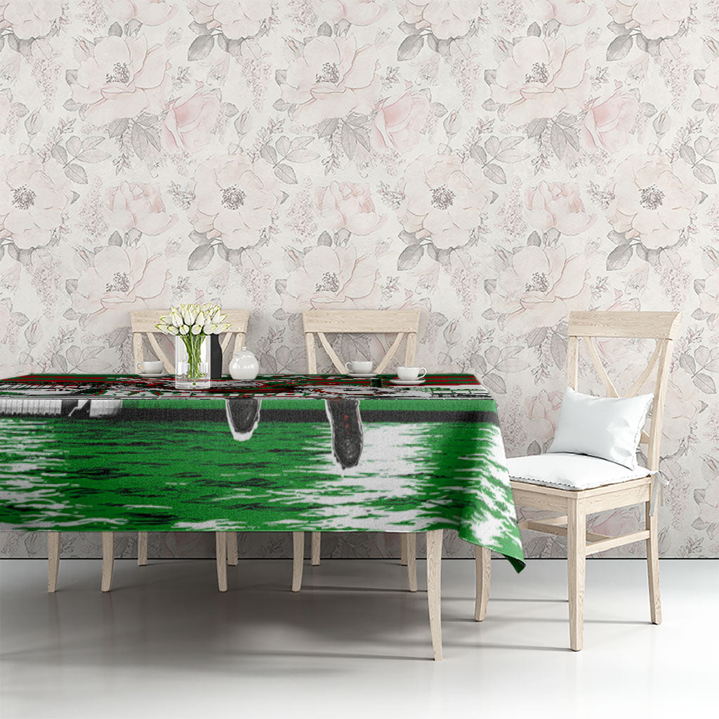 Personalized South Sydney Rabbitohs Rugby Tablecloth Fierce Mascot And Sydney Skyline Graphic Art