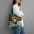 Personalized South Sydney Rabbitohs Rugby Tote Bag Fierce Mascot And Sydney Skyline Graphic Art