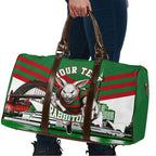 Personalized South Sydney Rabbitohs Rugby Travel Bag Fierce Mascot And Sydney Skyline Graphic Art