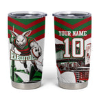 Personalized South Sydney Rabbitohs Rugby Tumbler Cup Fierce Mascot And Sydney Skyline Graphic Art