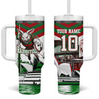 Personalized South Sydney Rabbitohs Rugby Tumbler With Handle Fierce Mascot And Sydney Skyline Graphic Art