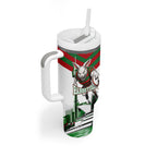 Personalized South Sydney Rabbitohs Rugby Tumbler With Handle Fierce Mascot And Sydney Skyline Graphic Art