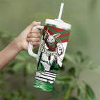 Personalized South Sydney Rabbitohs Rugby Tumbler With Handle Fierce Mascot And Sydney Skyline Graphic Art