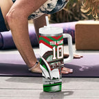 Personalized South Sydney Rabbitohs Rugby Tumbler With Handle Fierce Mascot And Sydney Skyline Graphic Art