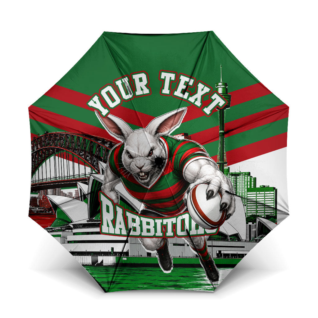 Personalized South Sydney Rabbitohs Rugby Umbrella Fierce Mascot And Sydney Skyline Graphic Art