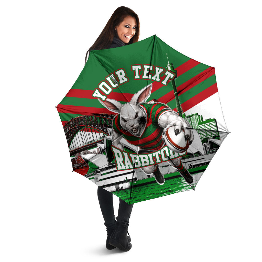 Personalized South Sydney Rabbitohs Rugby Umbrella Fierce Mascot And Sydney Skyline Graphic Art