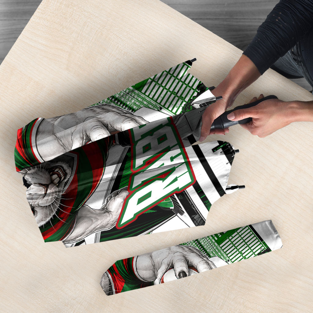 Personalized South Sydney Rabbitohs Rugby Umbrella Fierce Mascot And Sydney Skyline Graphic Art
