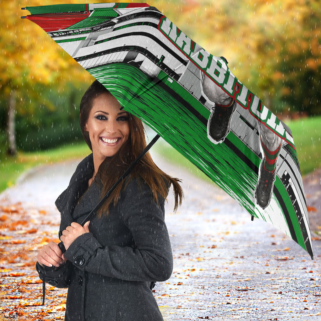 Personalized South Sydney Rabbitohs Rugby Umbrella Fierce Mascot And Sydney Skyline Graphic Art