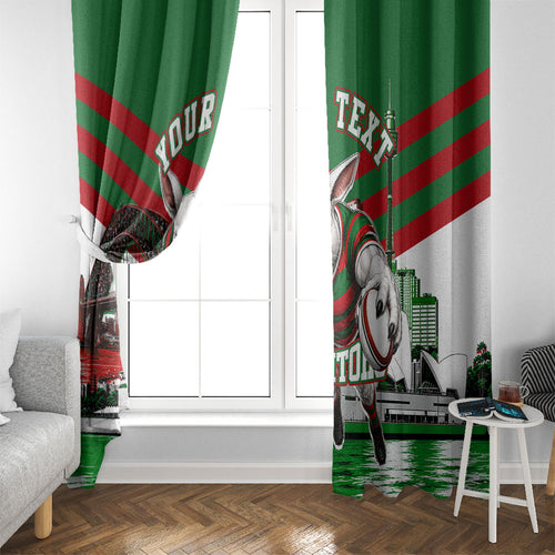 Personalized South Sydney Rabbitohs Rugby Window Curtain Fierce Mascot And Sydney Skyline Graphic Art