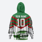 Personalized South Sydney Rabbitohs Rugby Zip Hoodie Fierce Mascot And Sydney Skyline Graphic Art