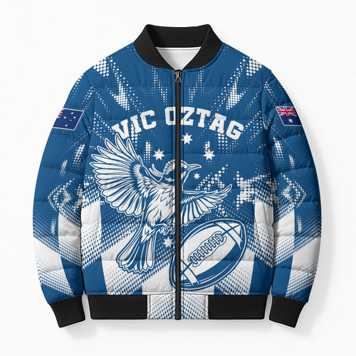 Personalized VIC Oztag Australia Bird Mascot Bomber Puffer Jacket Australian Flag Southern Cross Halftone