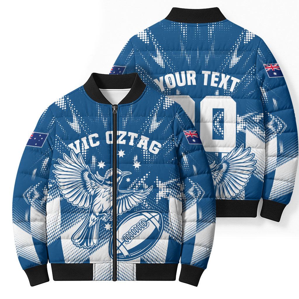 Personalized VIC Oztag Australia Bird Mascot Bomber Puffer Jacket Australian Flag Southern Cross Halftone