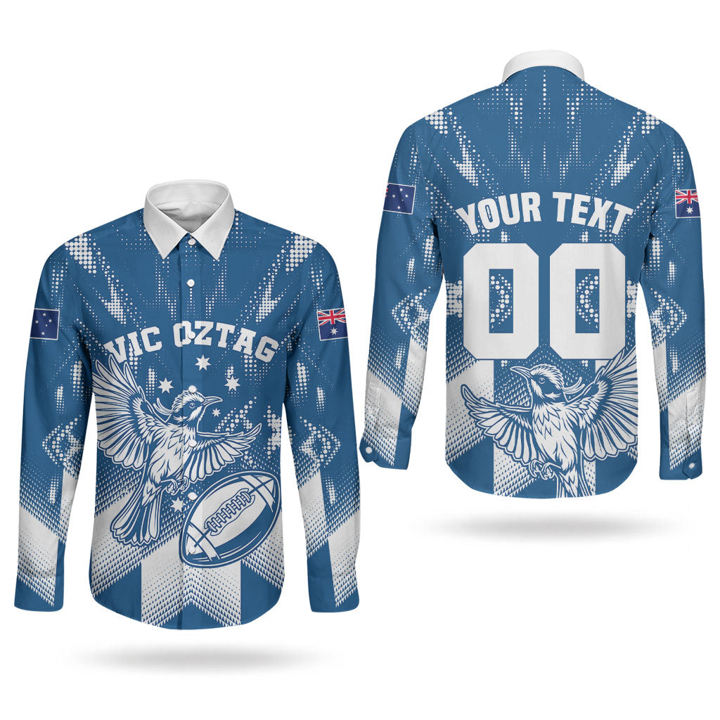 Personalized VIC Oztag Australia Bird Mascot Couples Matching Long Sleeve Bodycon Dress and Long Sleeve Button Shirt Australian Flag Southern Cross Halftone